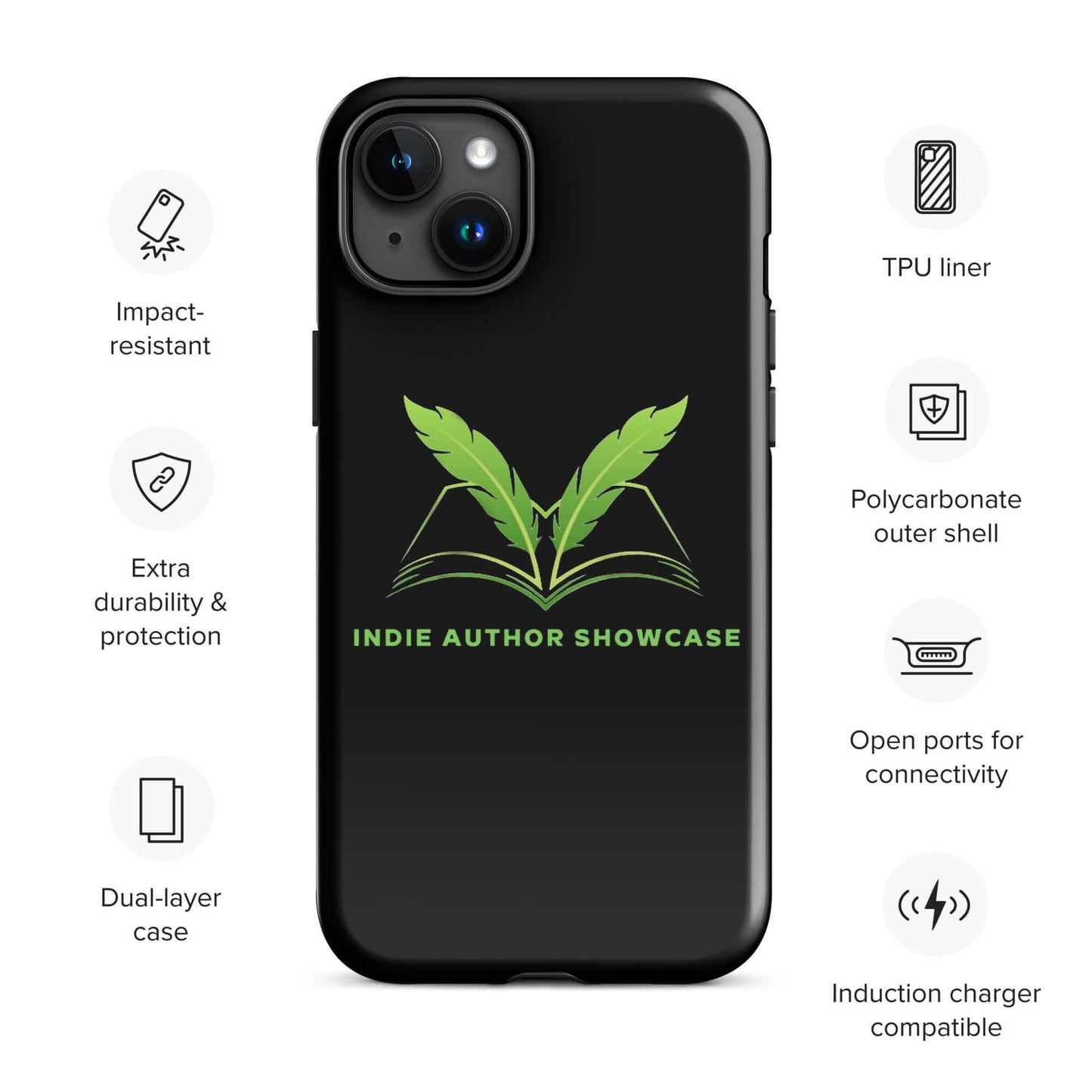 Indie Author Showcase Tough Case for iPhone® with dual-layer design, polycarbonate outer shell, and TPU liner for extra durability and protection