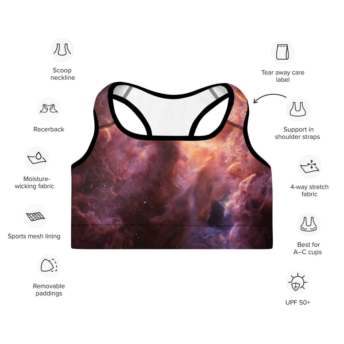 Padded Sports Bra | Intergalactic Space Force | Nebula - Spectral Ink Shop - Sports Bra -5058159_10862