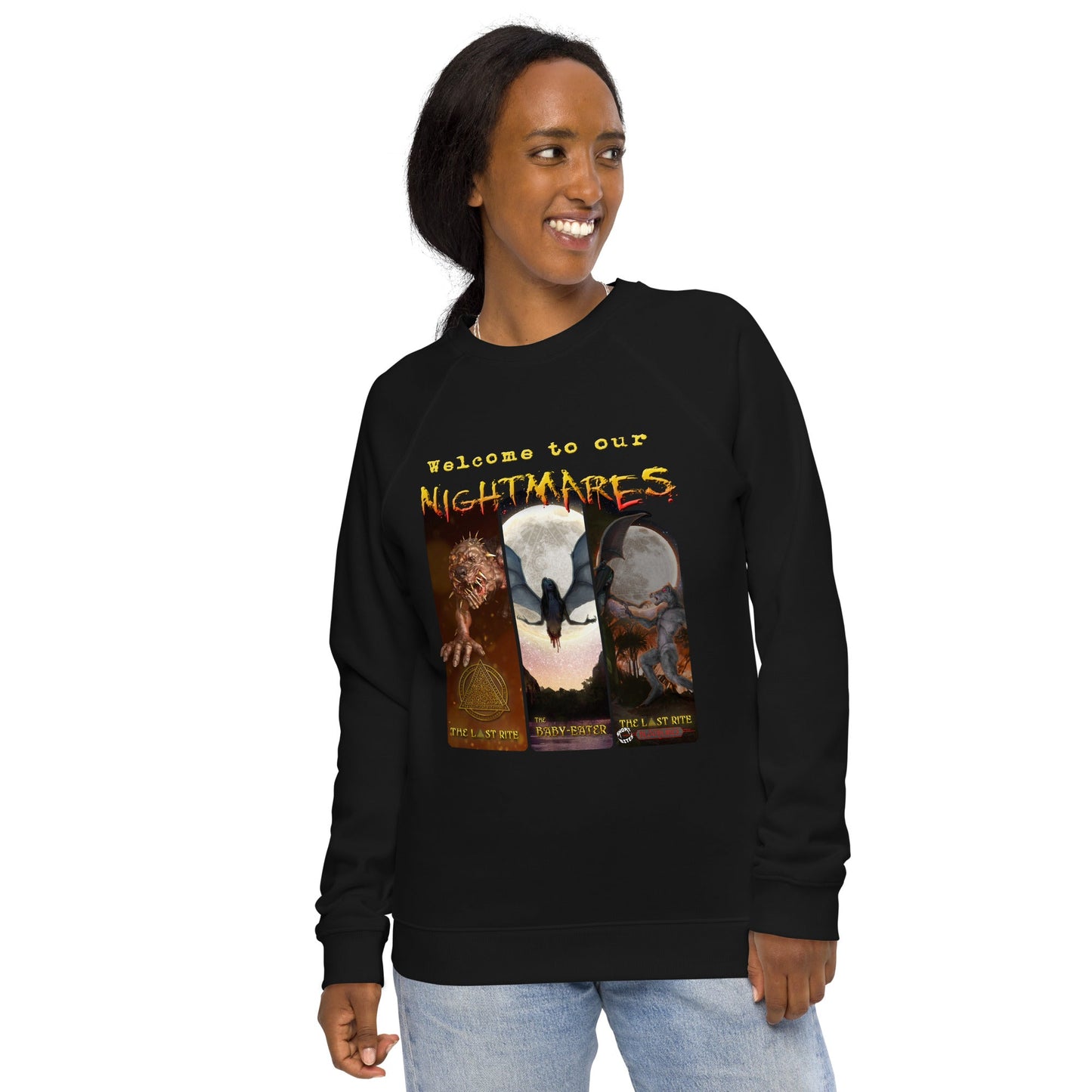 The Silhouette Man | Unisex Organic Raglan Sweatshirt - Unleash the Darkness in Style - Spectral Ink Shop - Sweaters and Hoodies -8534015_14898