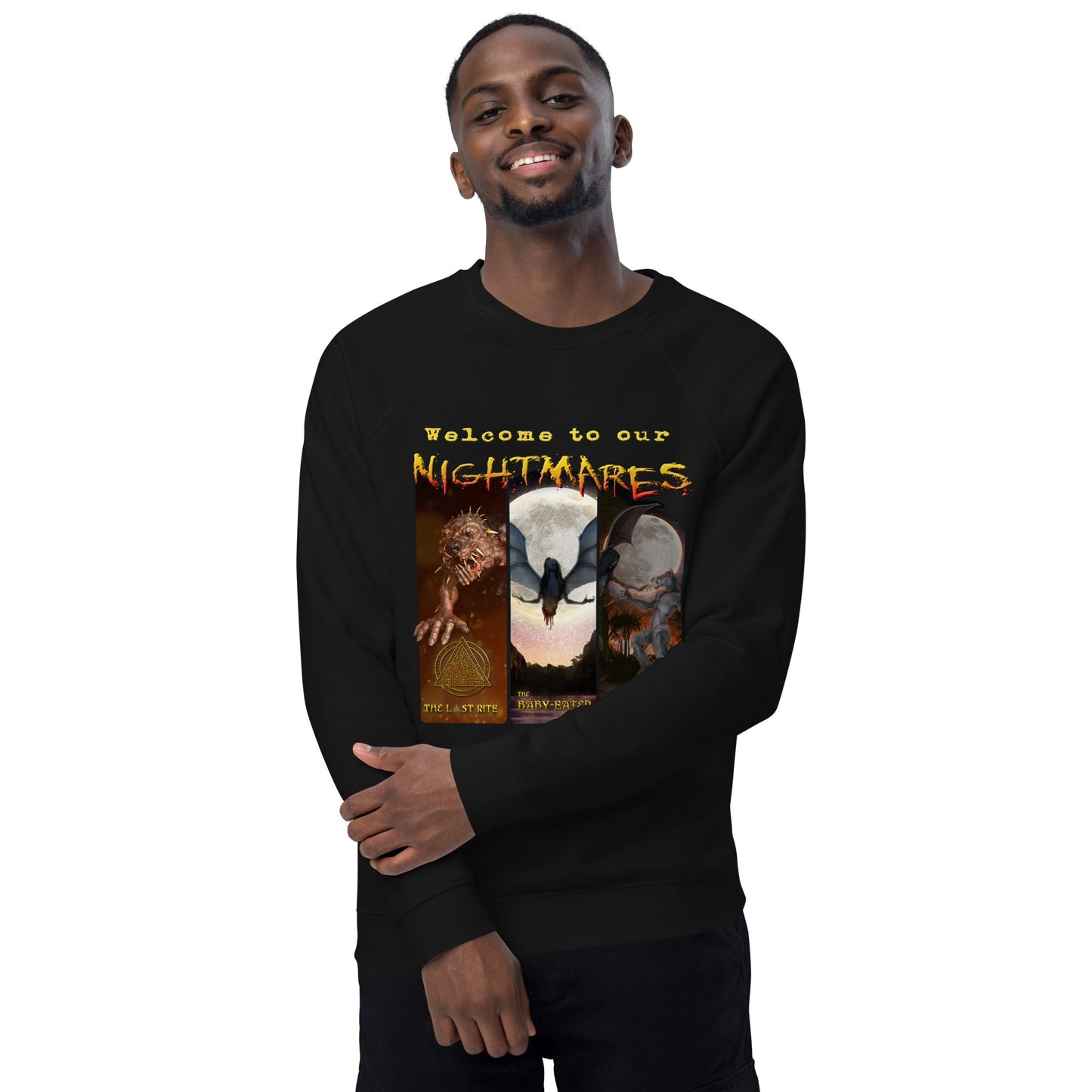 The Silhouette Man | Unisex Organic Raglan Sweatshirt - Unleash the Darkness in Style - Spectral Ink Shop - Sweaters and Hoodies -8534015_14898