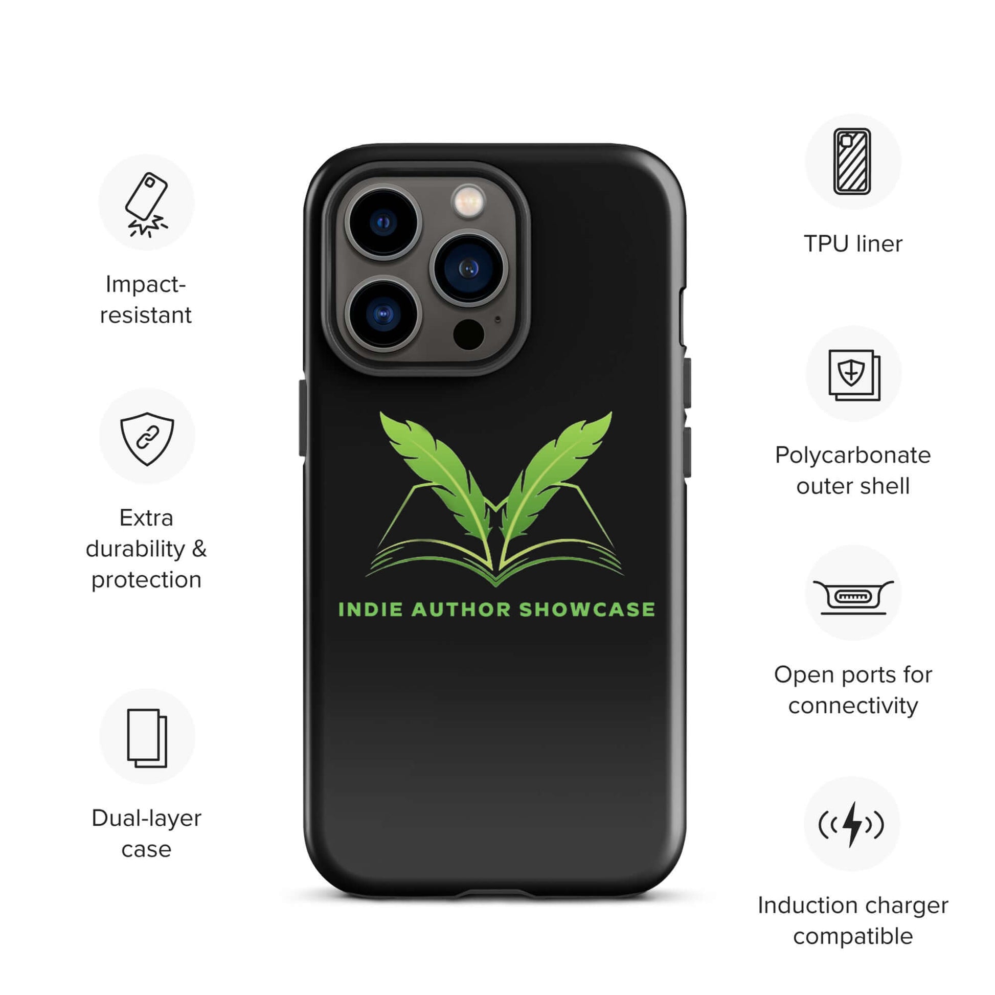 Indie Author Showcase Tough Case for iPhone® with dual-layer protection, impact-resistant polycarbonate outer shell, and TPU liner