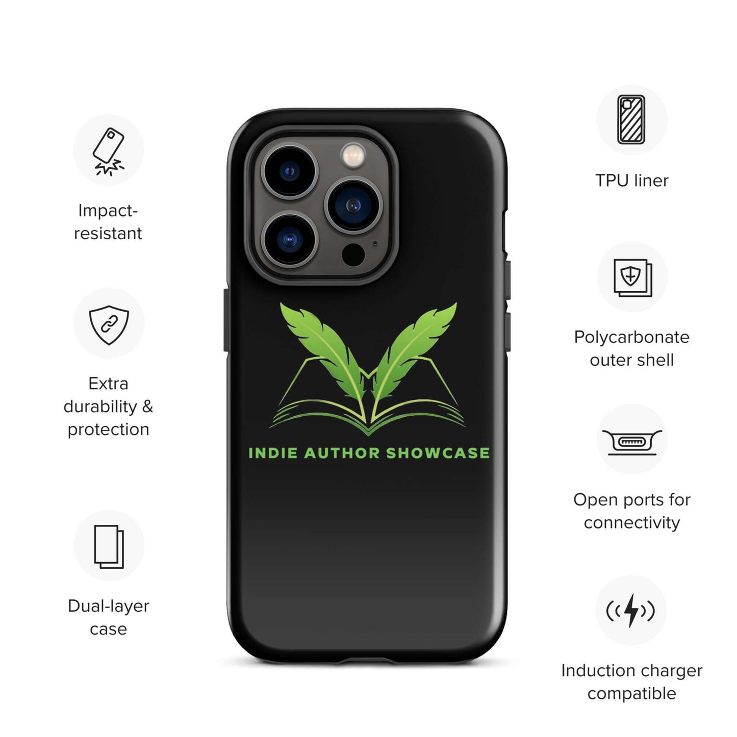 Indie Author Showcase Tough Case for iPhone with dual-layer protection, impact-resistant polycarbonate shell, and TPU liner.