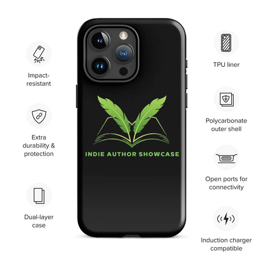 Indie Author Showcase Tough iPhone Case with dual-layer design, impact-resistant polycarbonate outer shell, and shock-absorbing TPU liner