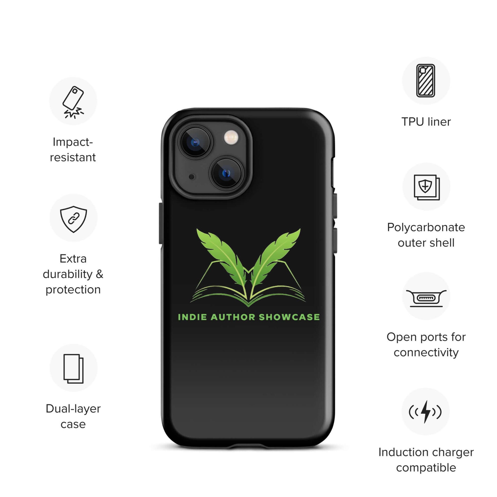 Indie Author Showcase Tough iPhone® Case with dual-layer protection and iconic podcast logo featuring impact-resistant and shock-absorbing design