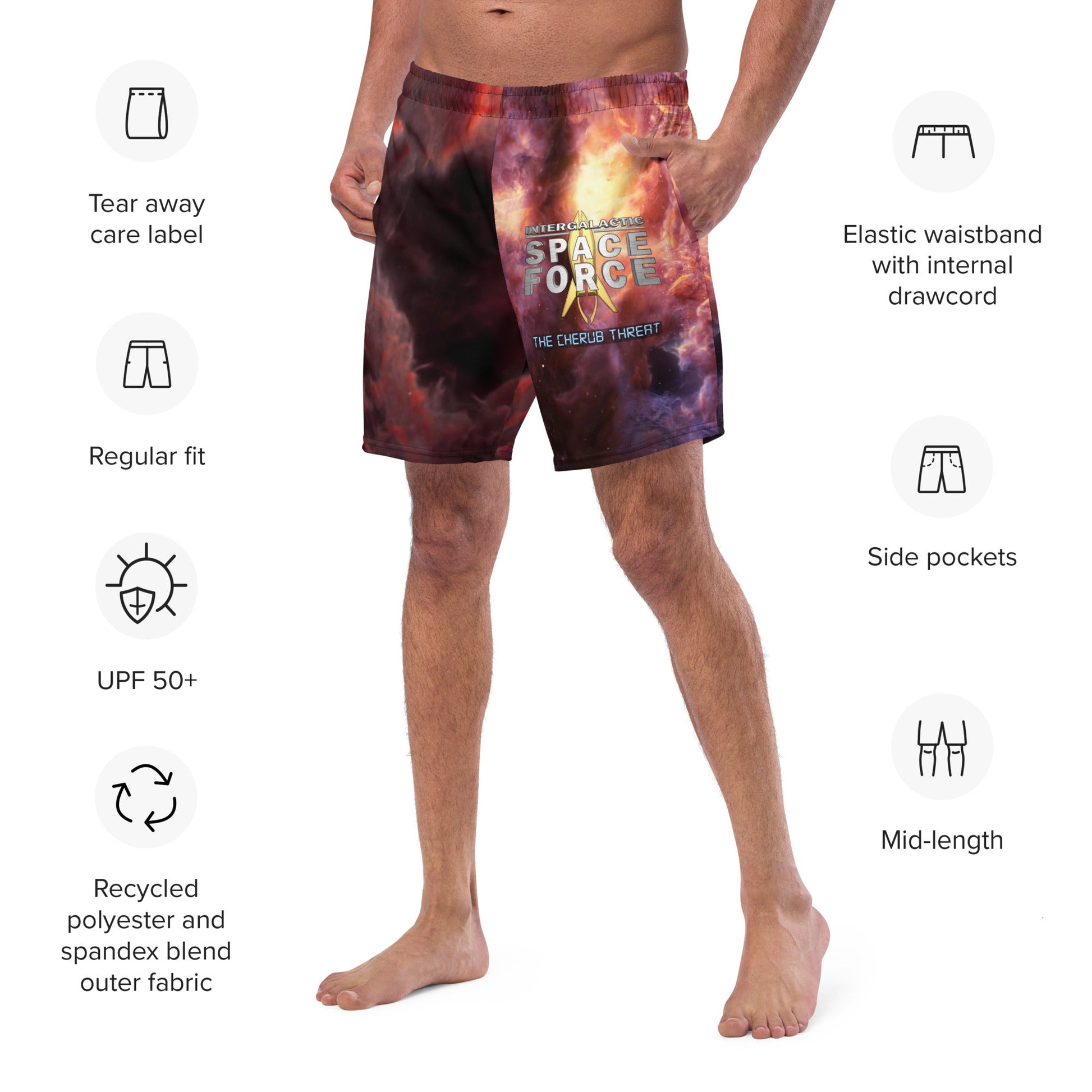 Men's swim trunks | Intergalactic Space Force 2 | Nebula and Logo - Spectral Ink Shop - Swimwear -7213322_14636
