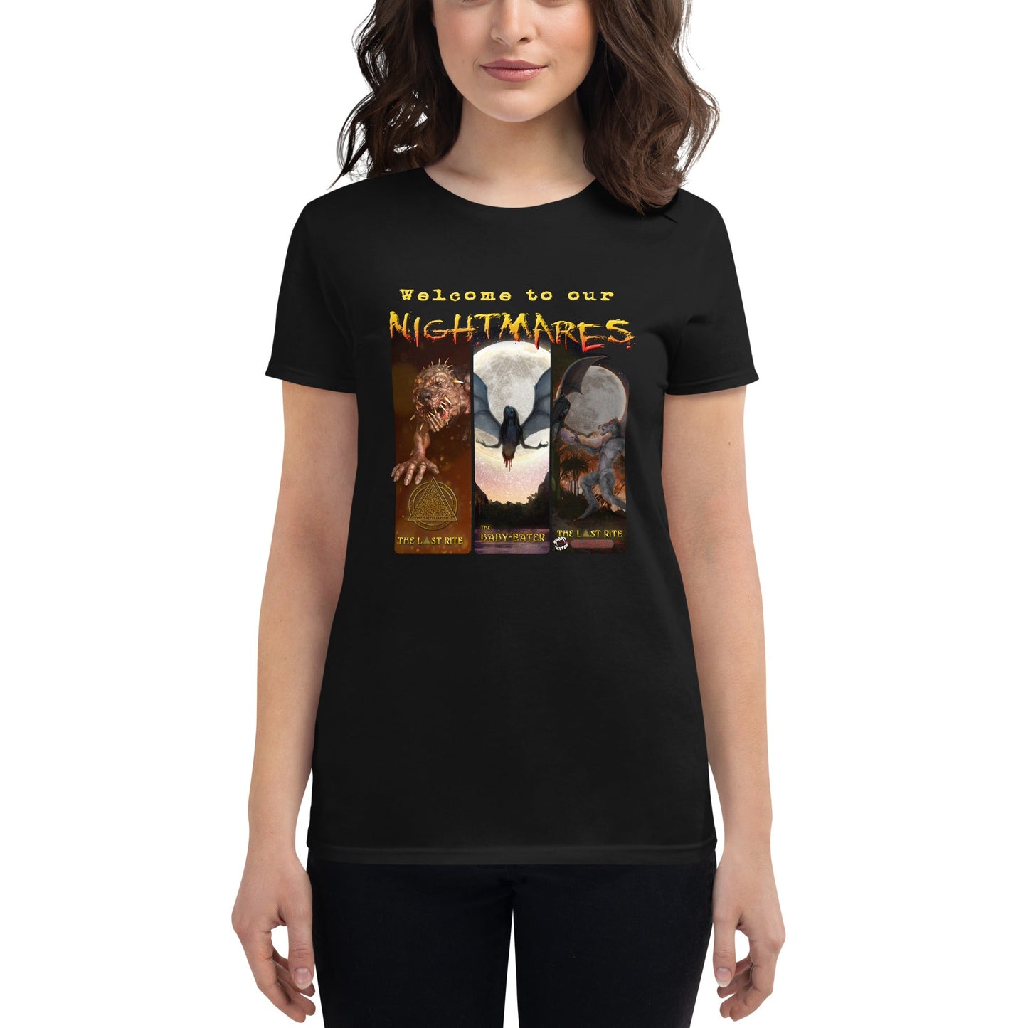 Welcome to our Nightmares | Women's Short Sleeve T-Shirt - Embrace Horror Elegance - Spectral Ink Shop - -5973293_4902